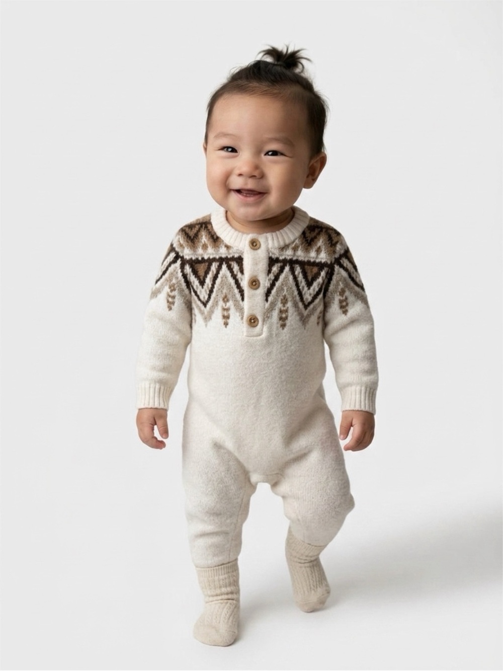 Old Navy Cream and Brown Knit Baby Onesie